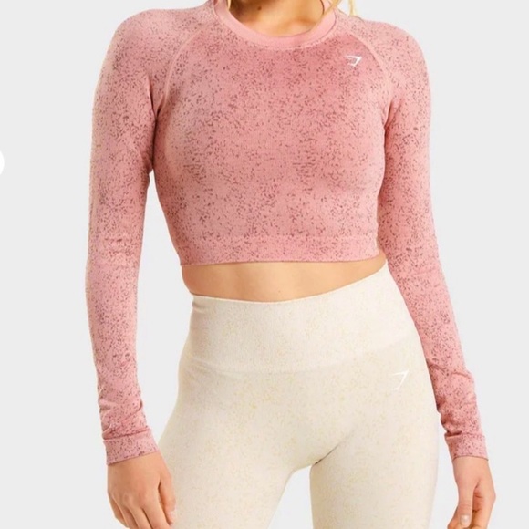 Gymshark ADAPT FLECK SEAMLESS LONG SLEEVE CROP  Mineral Paige Pink TOP Size L - Picture 1 of 10